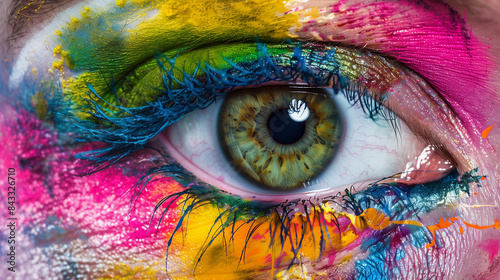 Close-up of Eye with Colorful Face Paint