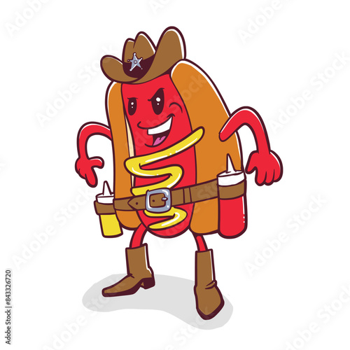 Cowboy Hot dog Mascot Vector Cartoon