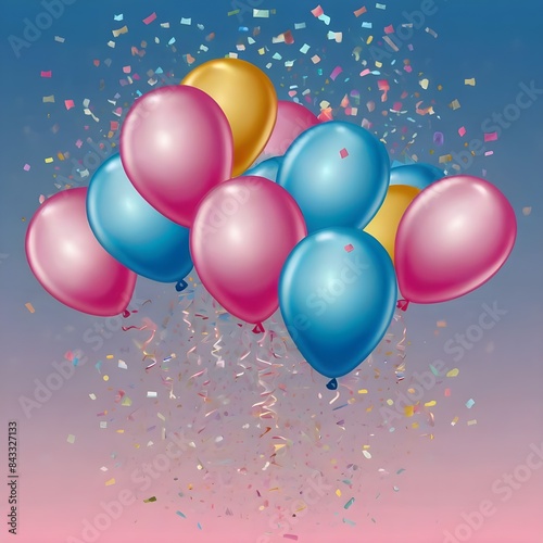 balloons confetti flying air blue background transparent pink maternal trans rights surprise party front showing victory egg new Generative AI 