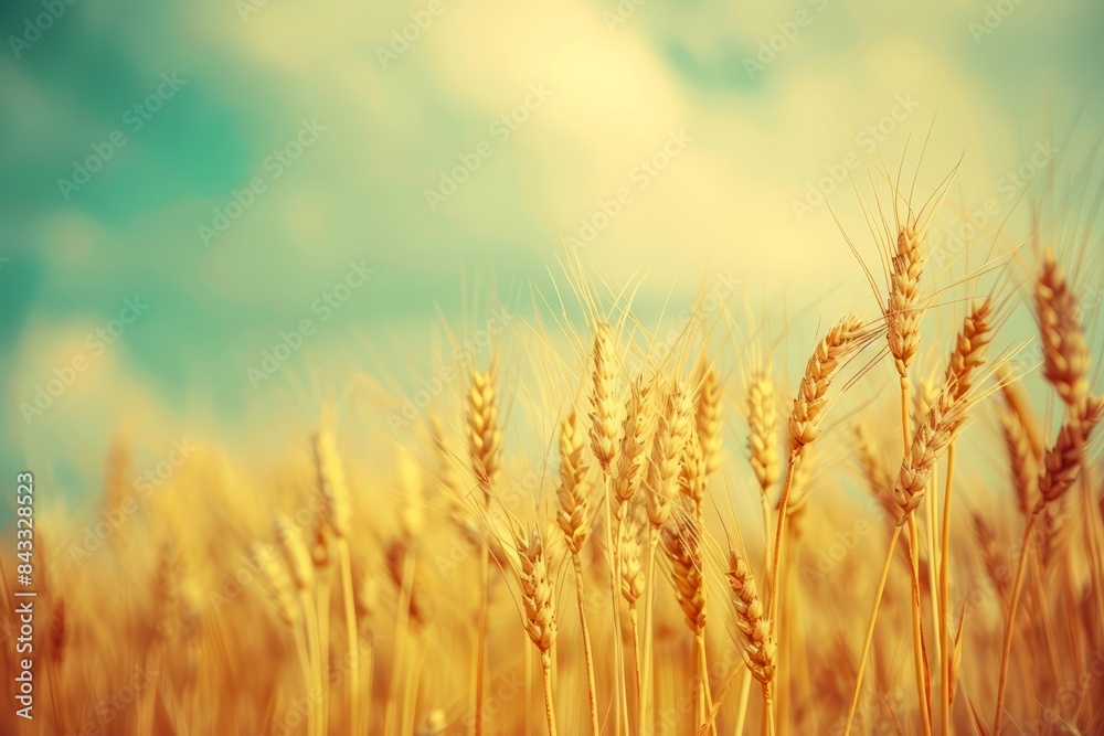 Close-up Of Ripe Golden Wheat With Vintage Effect, Clouds And Sky - Harvest Time Concept