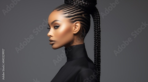 Box braids styled into a high ponytail photo