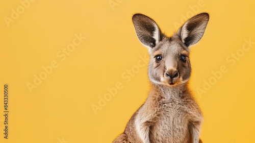 A cute Kangaroo Joey sitting on a solid color background with space above for text