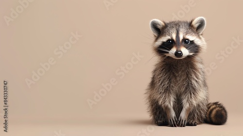 A cute Raccoon Kit sitting on a solid color background with space above for text © Pniuntg