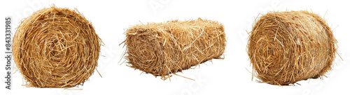 Hay Bales Collection, Round and rectangular hay bales, Farm Harvest Display on a transparent background.