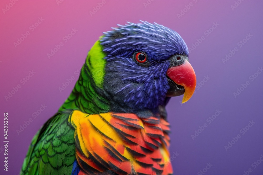 A close-up portrait photo of a colourful parrot against a colourful yellow background. The bird is the focal point of attention against the vibrant coloured backdrop, creating a visually appealing and A close-up portrait photo of a colourful parrot against a colourful yellow background. The bird is the focal point of attention against the vibrant coloured backdrop, creating a visually appealing and