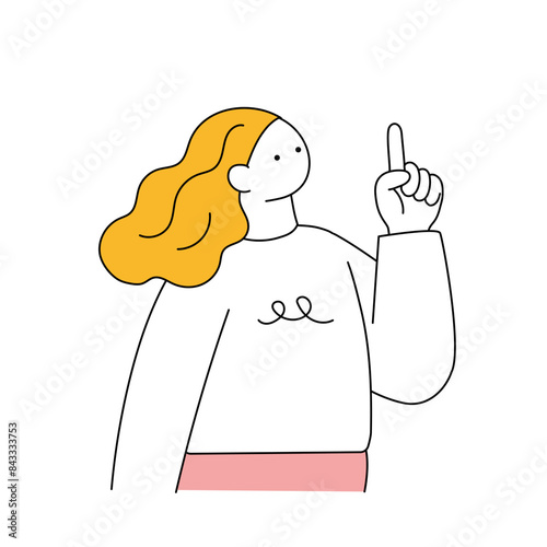 指差しポーズのシンプルな線画の女性イラスト
