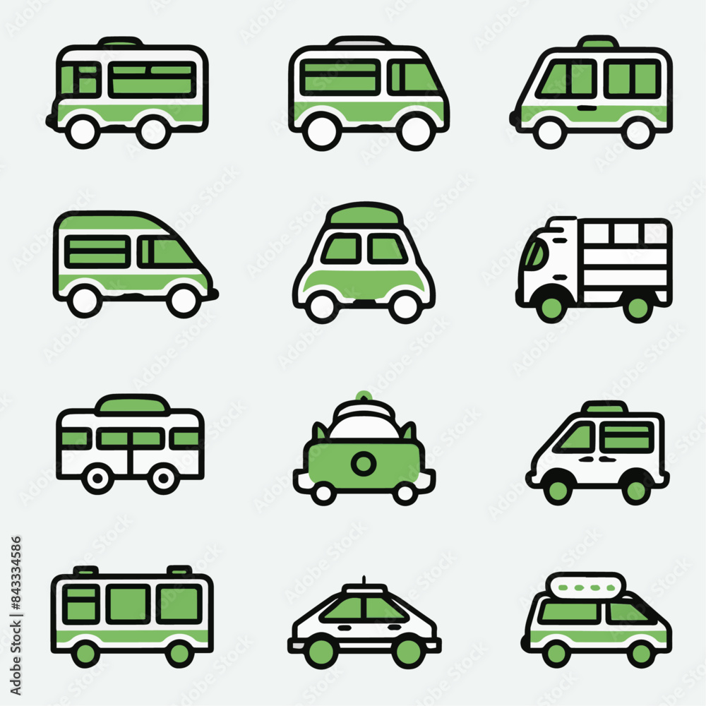 Outline icon set of Cute Transportation Outline icon set of Cute Transportation