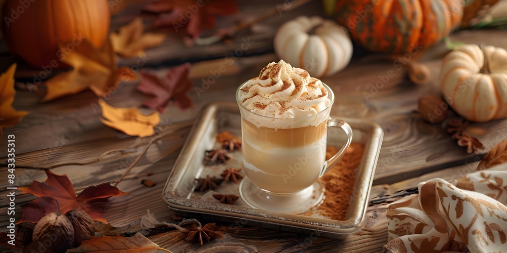 A delightful pumpkin spice latte adorned with whipped cream and pumpkin pie spice, providing a cozy autumn beverage experience. A delightful pumpkin spice latte adorned with whipped cream and pumpkin pie spice, providing a cozy autumn beverage experience.