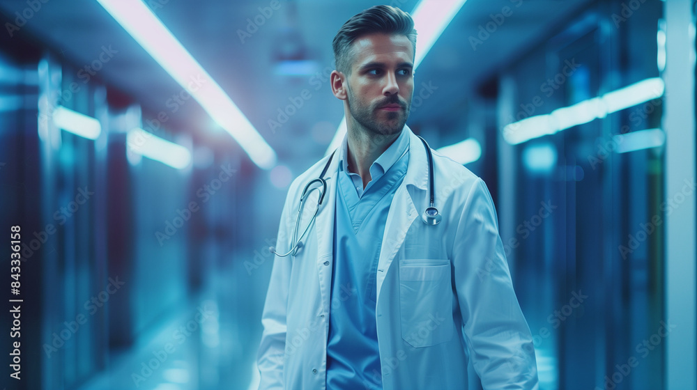 Medical blue background doctor with a stethoscope Medical blue background doctor with a stethoscope