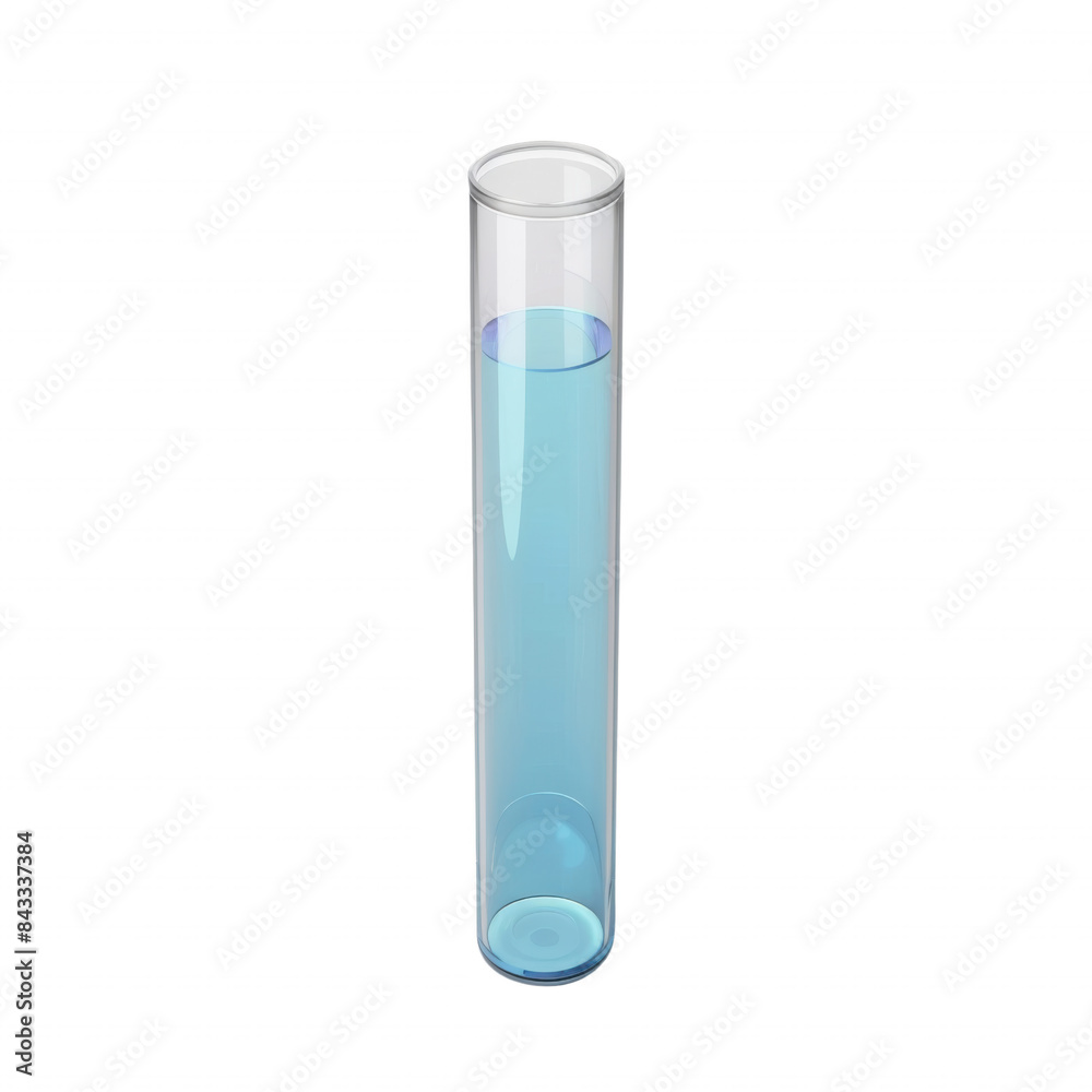 A transparent test tube filled with blue liquid, commonly used in scientific research and experiments, isolated on a white background. A transparent test tube filled with blue liquid, commonly used in scientific research and experiments, isolated on a white background.