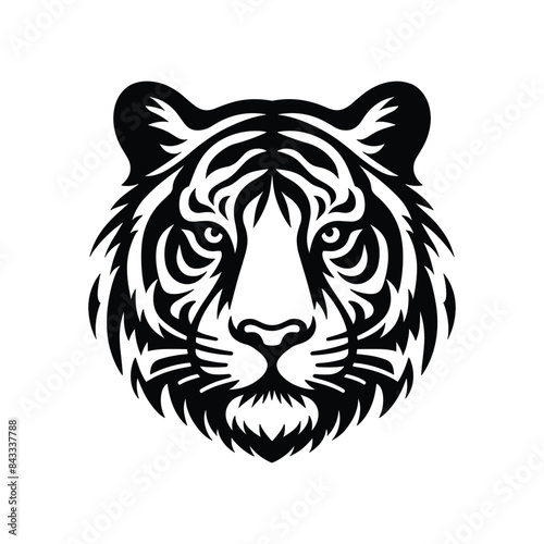 Detailed Black and White Tiger Face Art - Perfect for Wildlife and Nature Themes photo