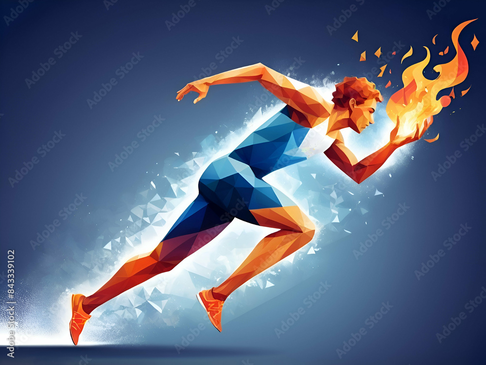 abstract illustration flame in hand Olympic games illustration triangles runner abstract illustration flame in hand Olympic games illustration triangles runner