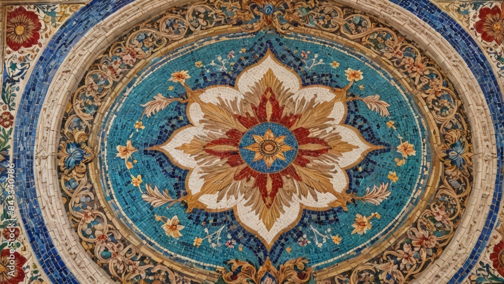Intricate Mosaic Ceiling with Floral Patterns Intricate Mosaic Ceiling with Floral Patterns
