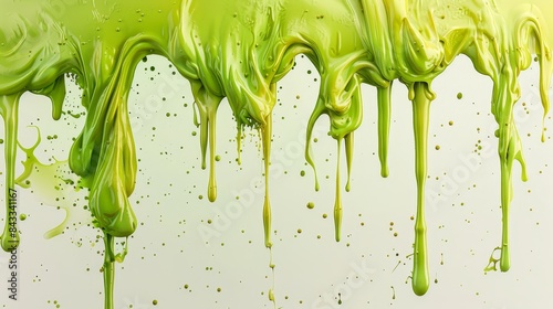 Detailed modern illustration of green slime, dripping effect, on a light background, isolated with studio lighting