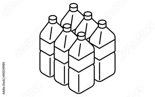 Simple line drawing of emergency kit, mineral water, isometric illustration