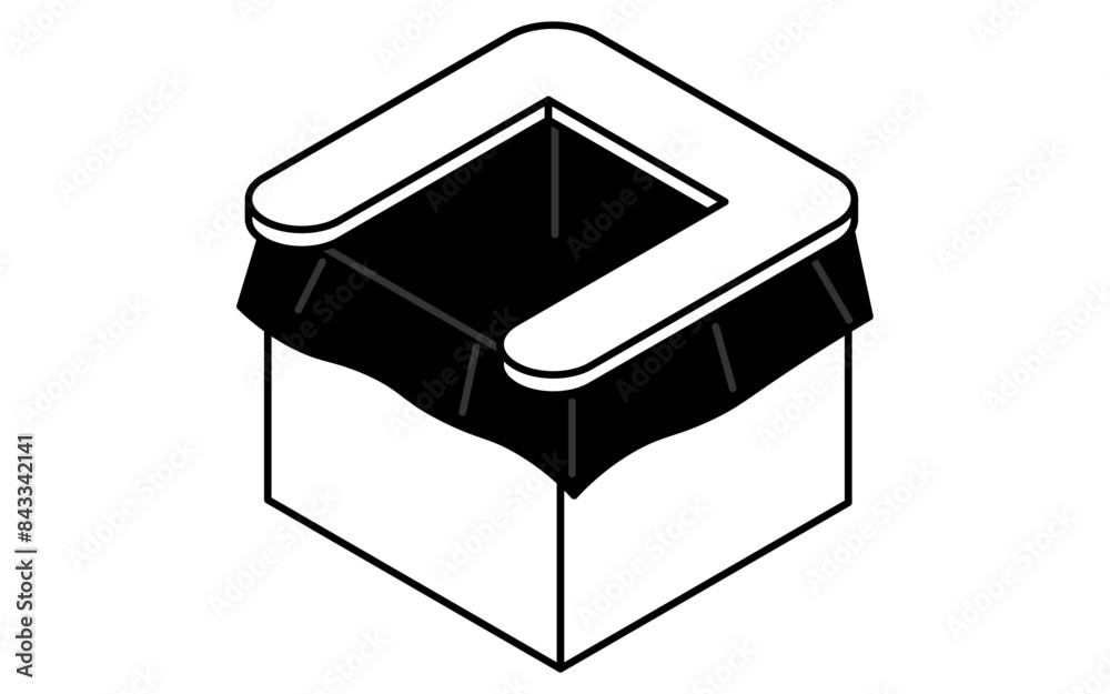 Simple line drawing of emergency kit, portable toilet, isometric illustration