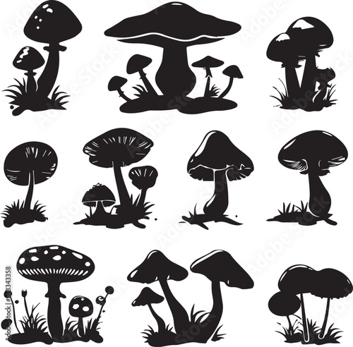 set of mushrooms silhouette