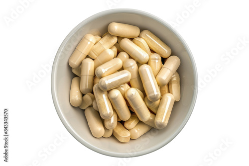 Bowl of omega pills isolated on transparent background