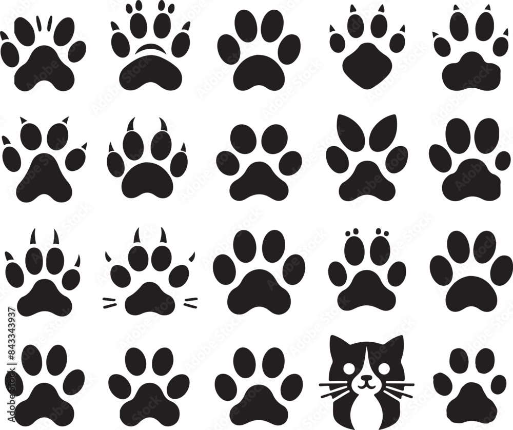 Fototapeta premium set of cats and dog silhouettes 