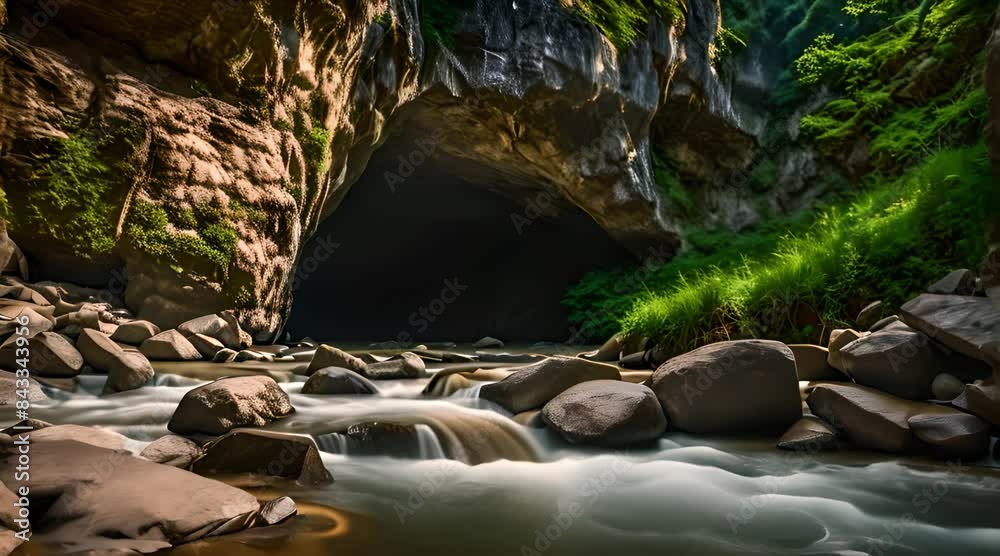 River Flowing Past the Enigmatic Cave River Flowing Past the Enigmatic Cave