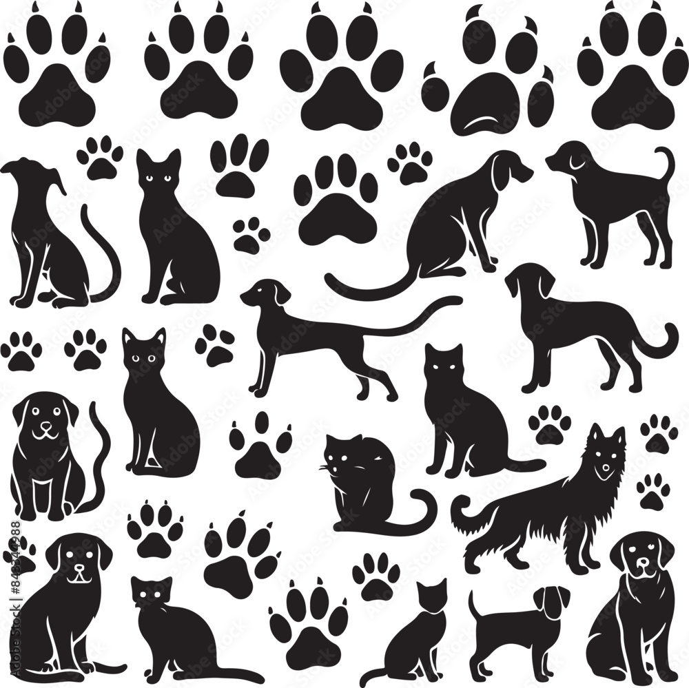 set of cats and dog silhouettes set of cats and dog silhouettes