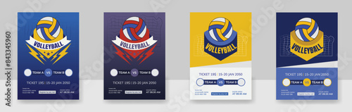 Volleyball tournament posters, flyer with volleyball ball - template vector design