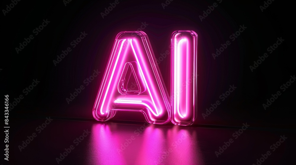 Neon pink 'AI' text, 3D with a glowing effect, isolated on black background, eye-catching and vibrant Neon pink 'AI' text, 3D with a glowing effect, isolated on black background, eye-catching and vibrant