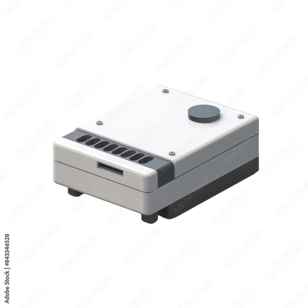 Obraz premium Isometric illustration of a modern electronic device with buttons and ventilation. Ideal for tech, gadgets, and electronics themes.