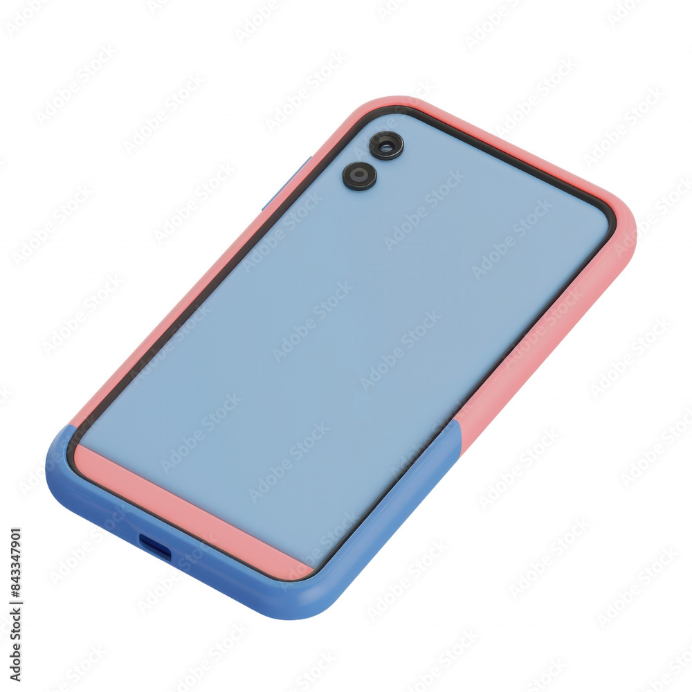 Modern smartphone with a stylish blue and pink case, featuring dual rear cameras. Perfect tech accessory for everyday use and fashion-forward individuals. Modern smartphone with a stylish blue and pink case, featuring dual rear cameras. Perfect tech accessory for everyday use and fashion-forward individuals.