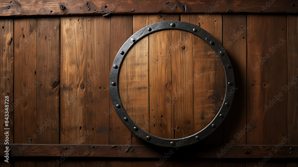 Fototapeta premium An old beat-up wooden shield with copy space, representing unsafe and non security 