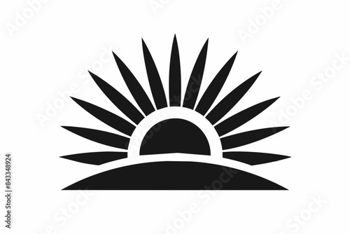 A minimalistic logo symbolizing the sunrise in the form of a sunflower, Awesome professional, vector logo, simple, silhouette black color