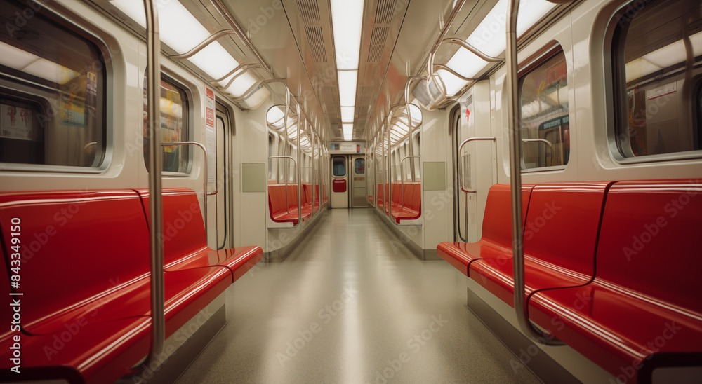 a subway car with red benches a subway car with red benches