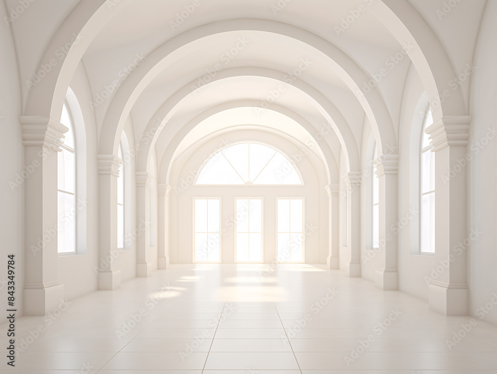 a white room with arched windows a white room with arched windows