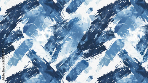 Abstract brush stroke painting Blue and white brush seamless pattern Dirty blue, navy pattern. Gruge texture seamless background

 photo