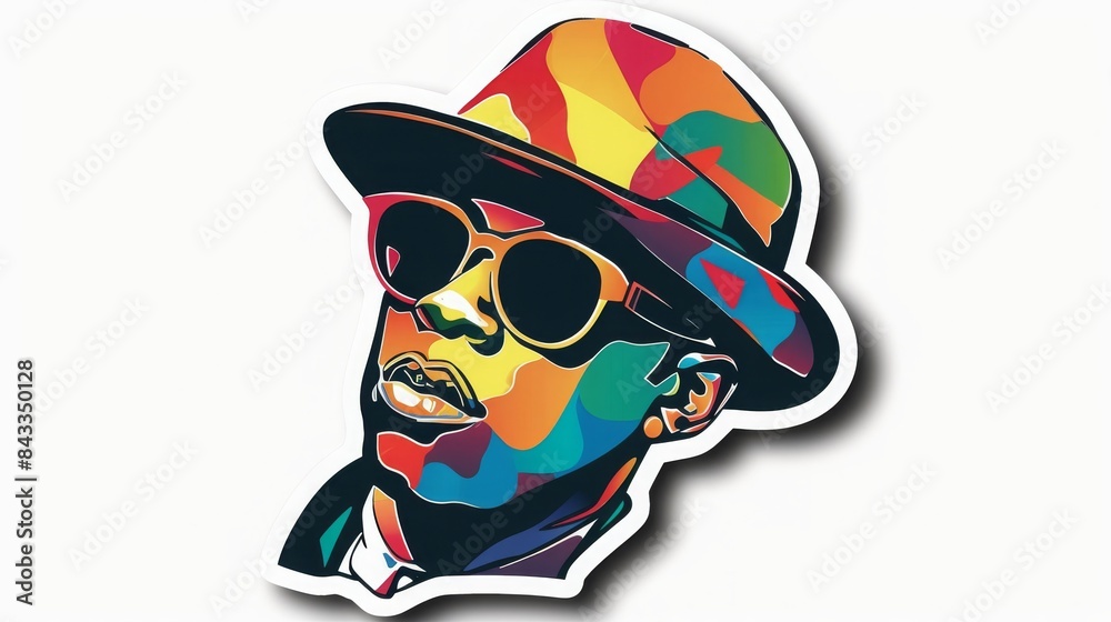 flat sticker design, hip hop , white background, 16:9 flat sticker design, hip hop , white background, 16:9
