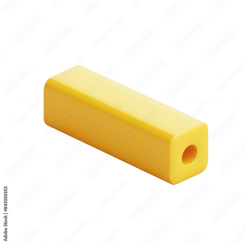 Yellow rectangular prism with a hole through the center, isolated on a white background. 3D rendering of a geometric shape. Yellow rectangular prism with a hole through the center, isolated on a white background. 3D rendering of a geometric shape.