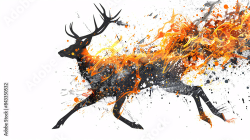 a deer with antlers and flames