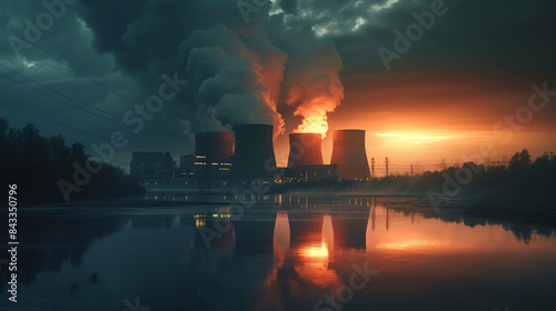 a nuclear power plant with smoke coming out of it photo