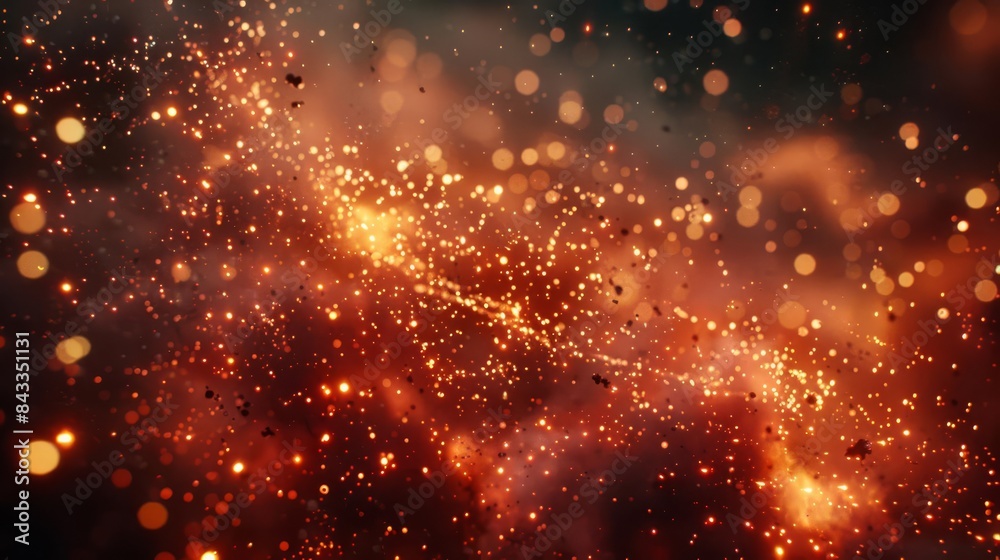 Vividly illustrate a close-up shot of fiery red firecrackers, bursting with energy, in a night sky filled with sparks Vividly illustrate a close-up shot of fiery red firecrackers, bursting with energy, in a night sky filled with sparks