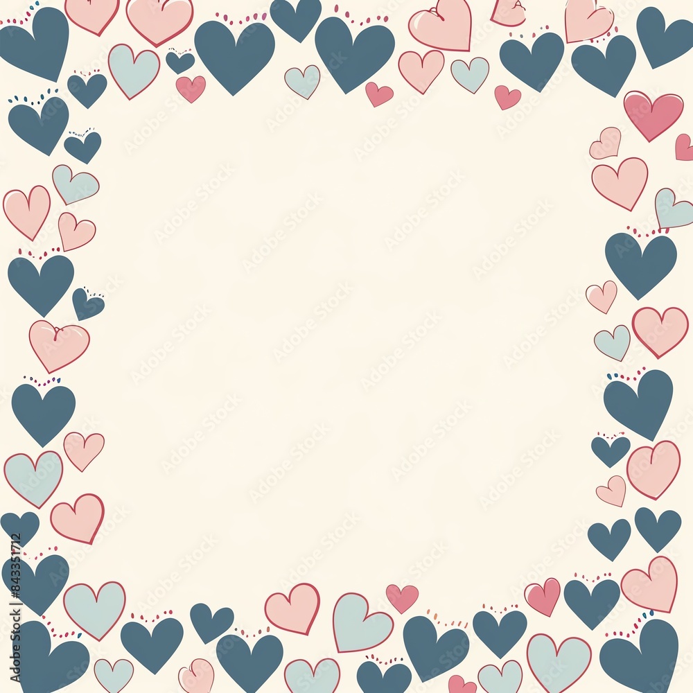 Romantic heart frame with assorted blue and pink hearts on a beige background, perfect for greeting cards and love-themed designs. Romantic heart frame with assorted blue and pink hearts on a beige background, perfect for greeting cards and love-themed designs.