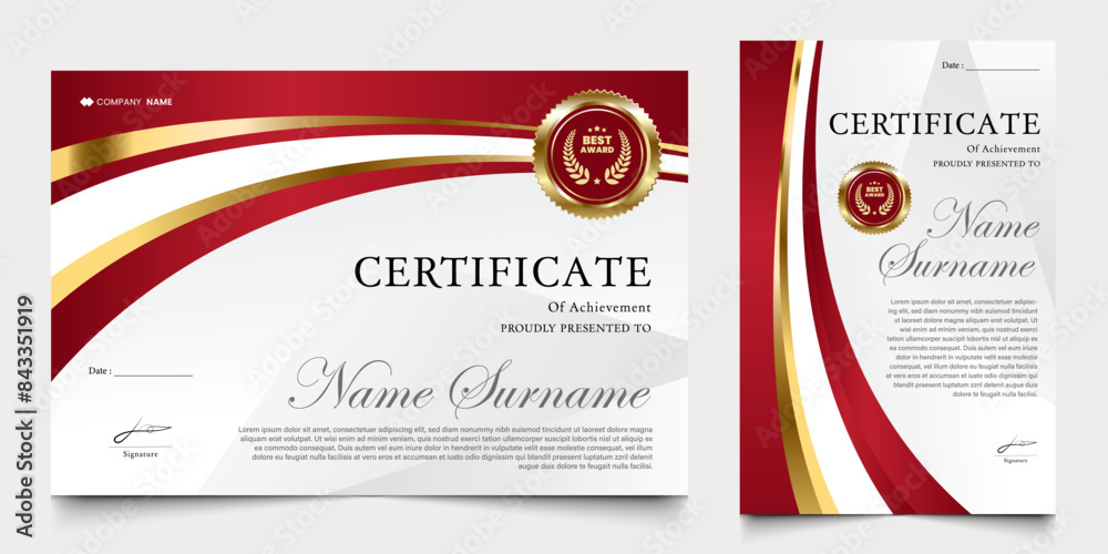 certificate with modern background of red and gold colors. graduation design elements, best employees and others. certificate with modern background of red and gold colors. graduation design elements, best employees and others.