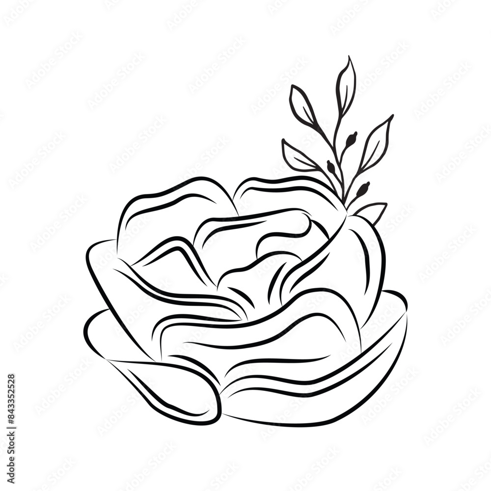 Obraz premium Flowers Outline Vector Hand Drawing, Natural Flowers Black Color Vector Line Art Design. Flower Elegant Outline With Clip Art Isolated 