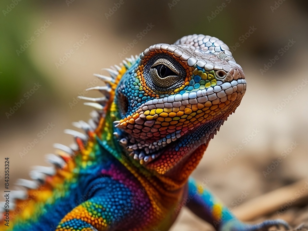 Obraz premium A closeup capture of vibrant lizard on wild .