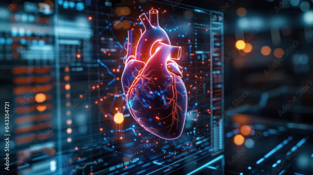 High-tech setting, a cardiologist examines patient heart functions and blood vessels via virtual interface. Medical technology revolutionizes diagnosis of cardiovascular system diseases High-tech setting, a cardiologist examines patient heart functions and blood vessels via virtual interface. Medical technology revolutionizes diagnosis of cardiovascular system diseases