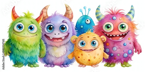 A Group Of Cute And Colorful Monsters, With Big Eyes And Happy Smiles.