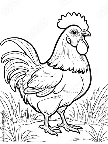 Cartoon hen coloring page  coloring drawing without colors white background © Unique Artist