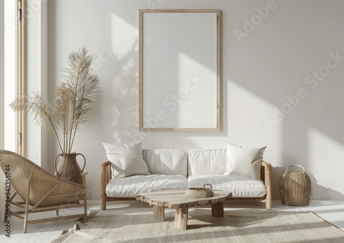 mockup picture frame in a minimalist nomadic interior background