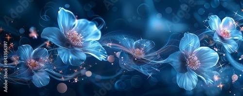 Elegant blue floral background with detailed petals and leaves