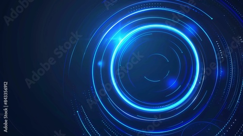 Abstract glowing circle lines on dark blue background, geometric stripe line art design, modern shiny blue lines, futuristic technology concept, Generative AI illustrations. 