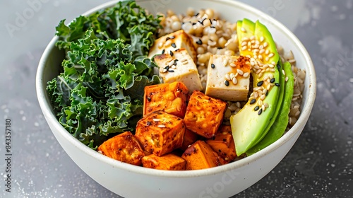 A bowl of food with rice, beans, beans, and vegetables, Generative AI illustrations. 